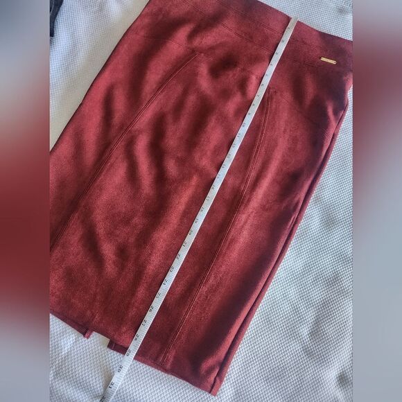 ANDREW MARC faux suede Red Pencil Skirt full control waistband dark Rust Orange - Picture 10 of 10